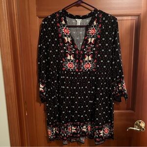 Forever 21 boho shirt dress with black and red print